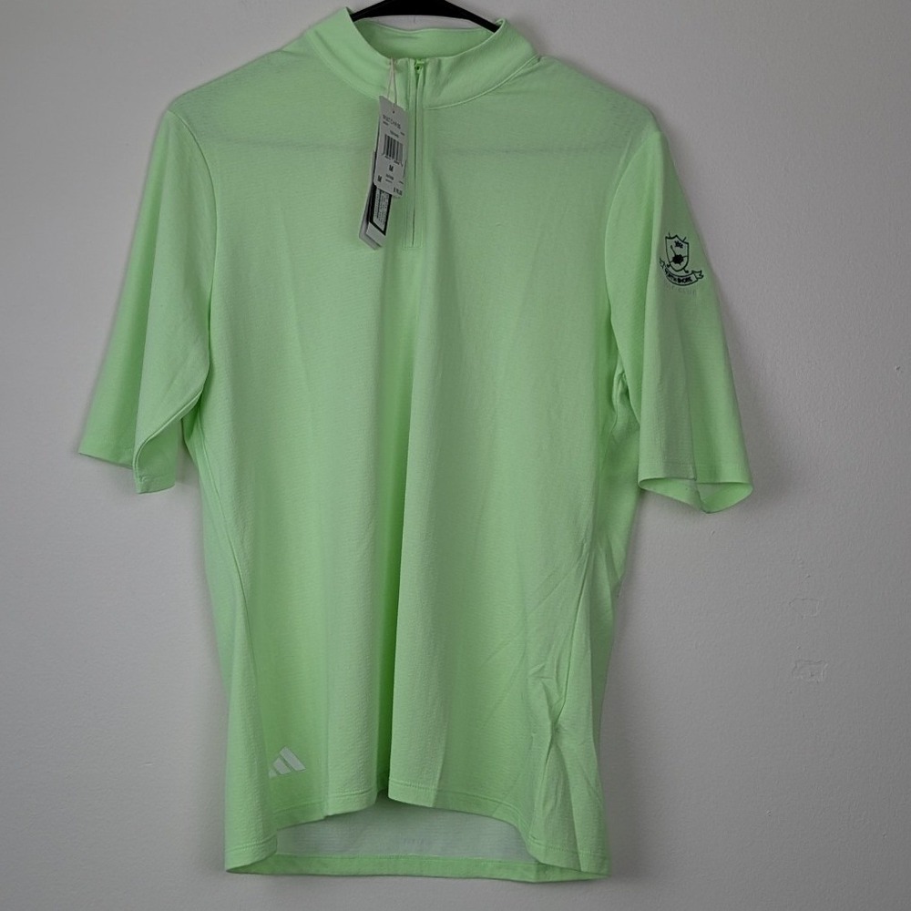 Adidas HEAT.RDY Golf Polo Shirt Lime Green Quarter Zip UPF 50 Womens M NEW - Picture 3 of 12